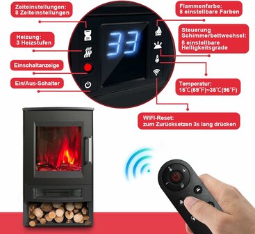 Cecaylie Stufa elektrische sfeerhaard Wifi - 900/1800 W - 75 m3