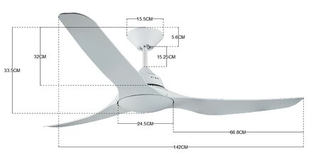 Beacon Mariner IP55 wit plafondventilator 142 cm