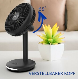 Inca IMF-16B oplaadbare tafelventilator 14 cm - met verlichting