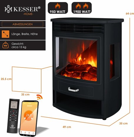 Kesser Prio L elektrische sfeerhaard Wifi - 950/1900 W - 75 m3