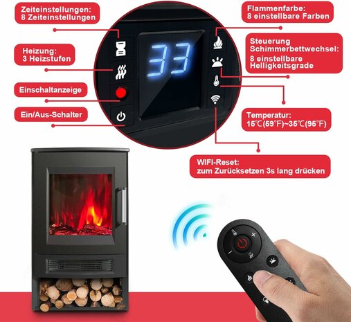 Cecaylie Stufa elektrische sfeerhaard Wifi - 900/1800 W - 75 m3