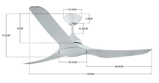 Beacon Mariner IP55 wit plafondventilator 142 cm